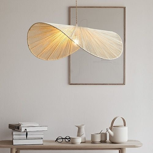 Farmhouse Rustic Rattan Woven Pendant Light | Straw Hat Modern Hanging Pendant Light
