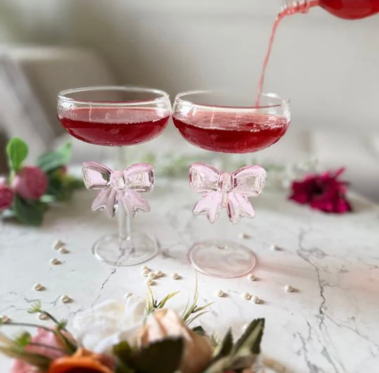 Exquisite Pink Bow Coupe Wine Glass