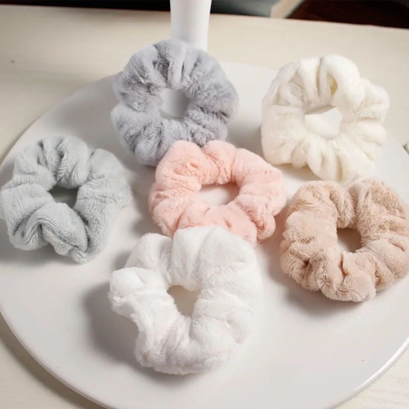 Korean Thick Plush Velvet Scrunchies - Set of 4 (Assorted Colors)
