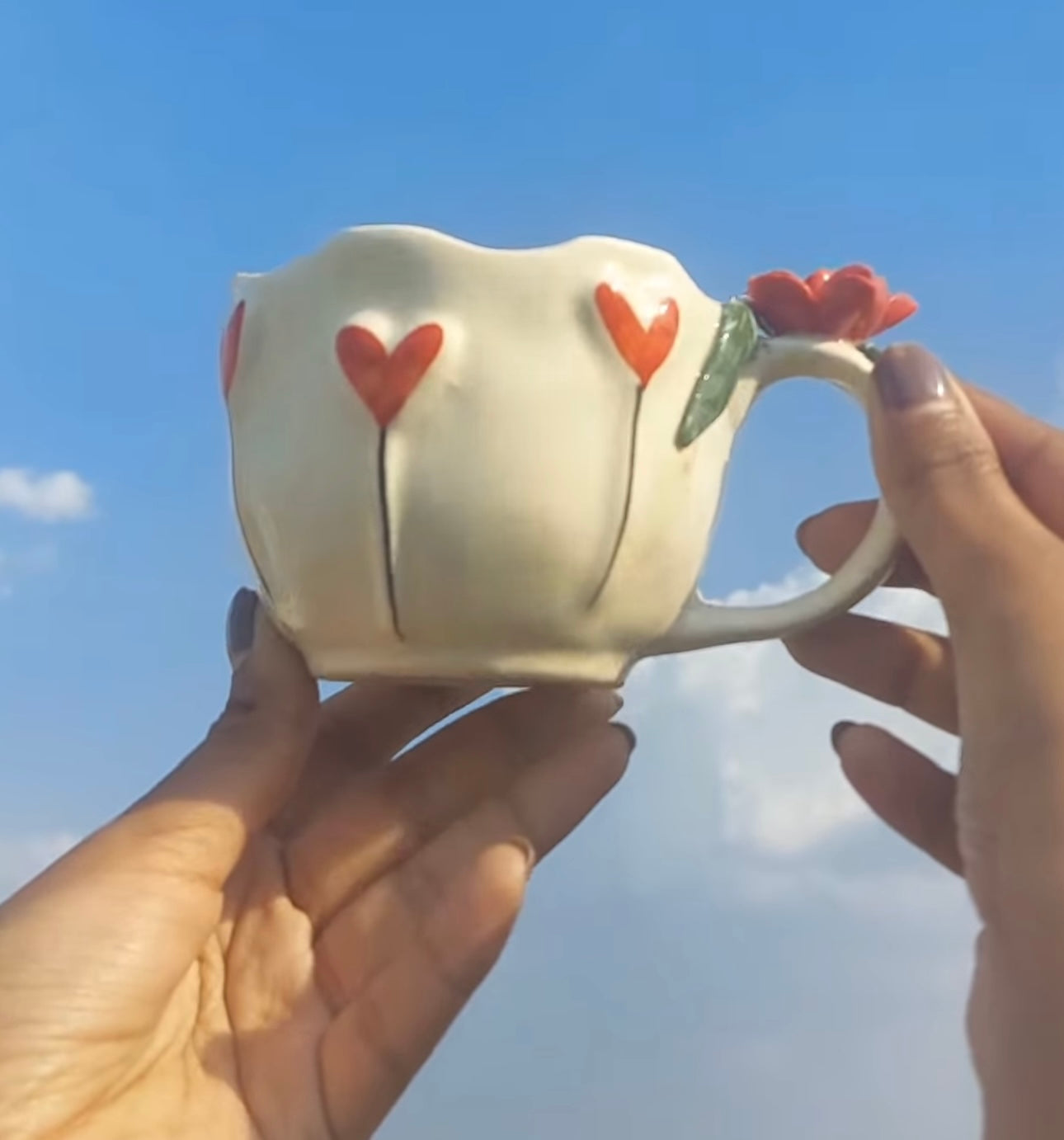 Elegant 3D Flower & Hearts Mug