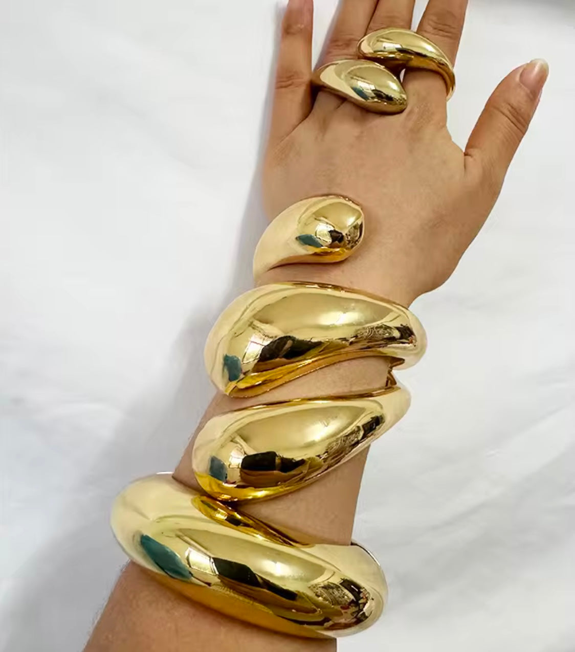 18k Gold Plated Waterdrop Boho Chunky Statement Ring & Bracelet Set