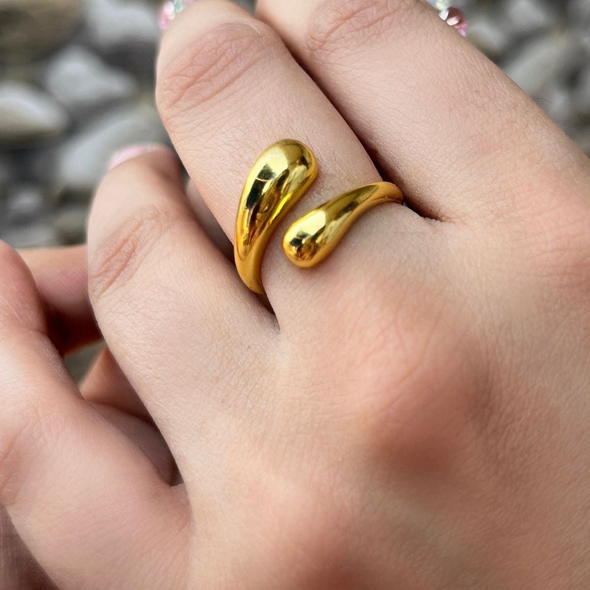 Gold Plated Chunky Hug Shape Drop Ring