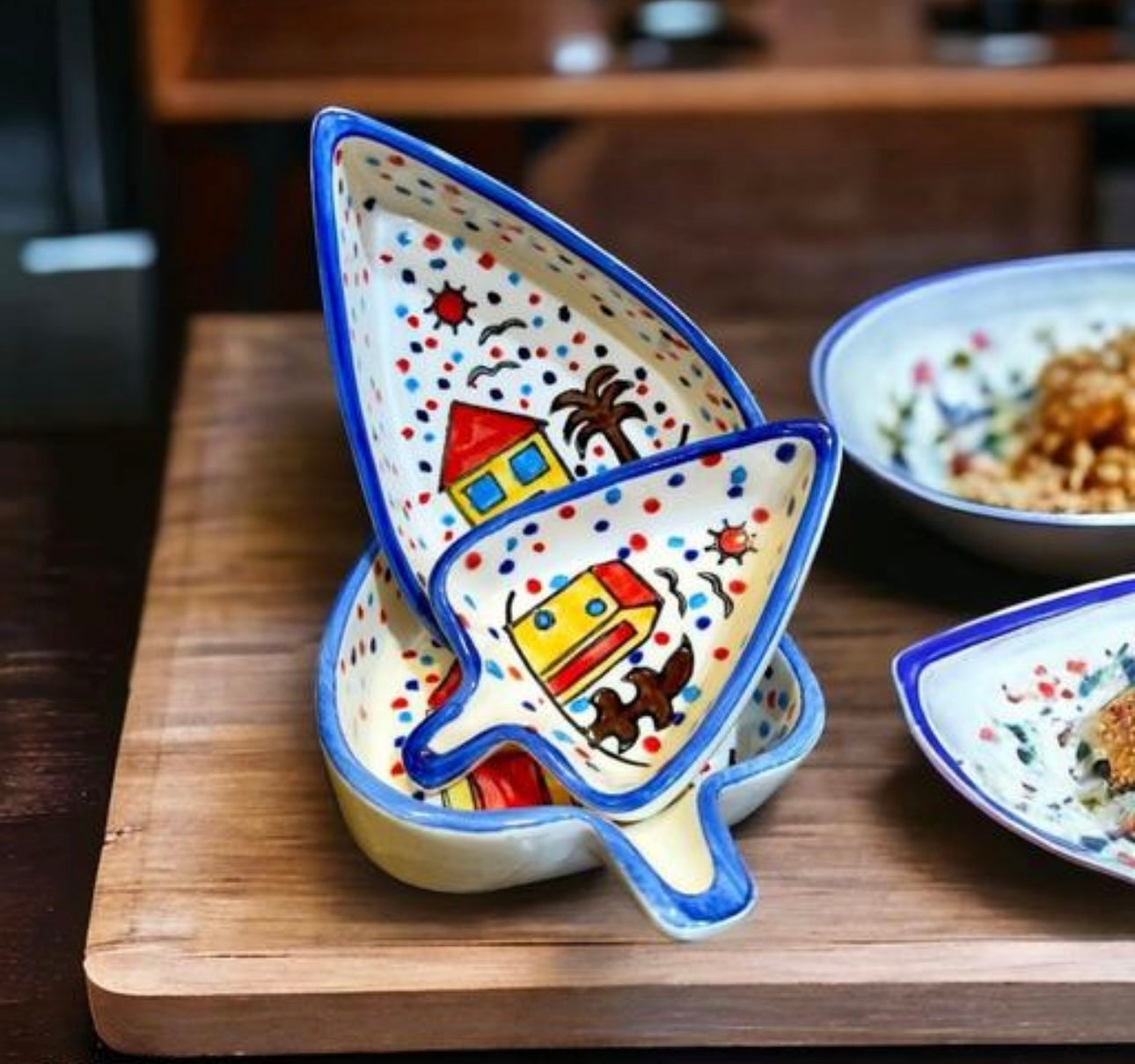 Ceramic Leaf Shaped Huts Print Trays - Set of 3