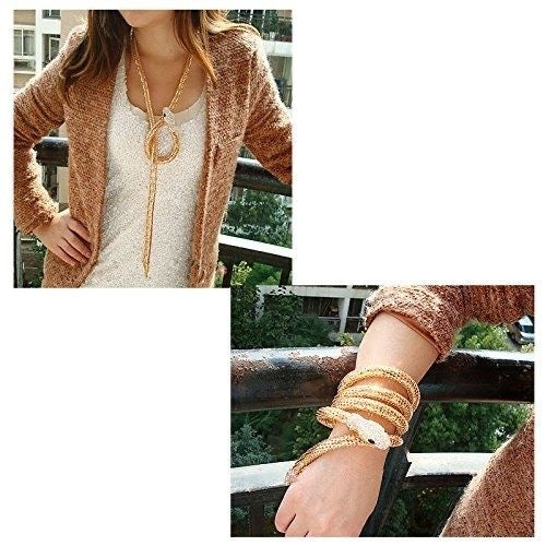 Snake Charm Wrap Long Gold Necklace