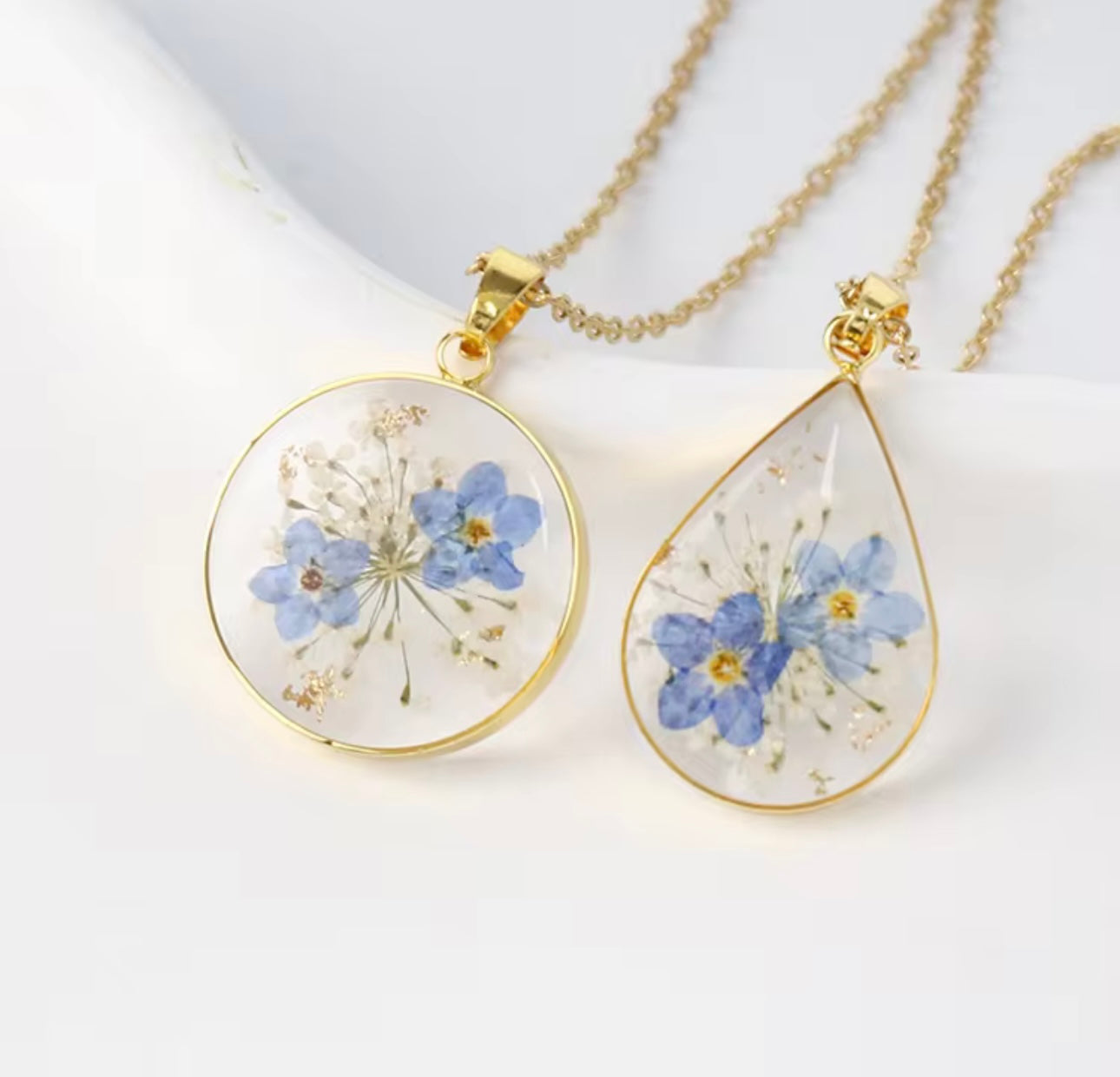 Pendant with Real Forget me not Flowers