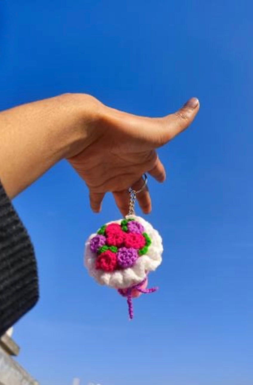 Crochet Mini Rose Bouquet Keychain