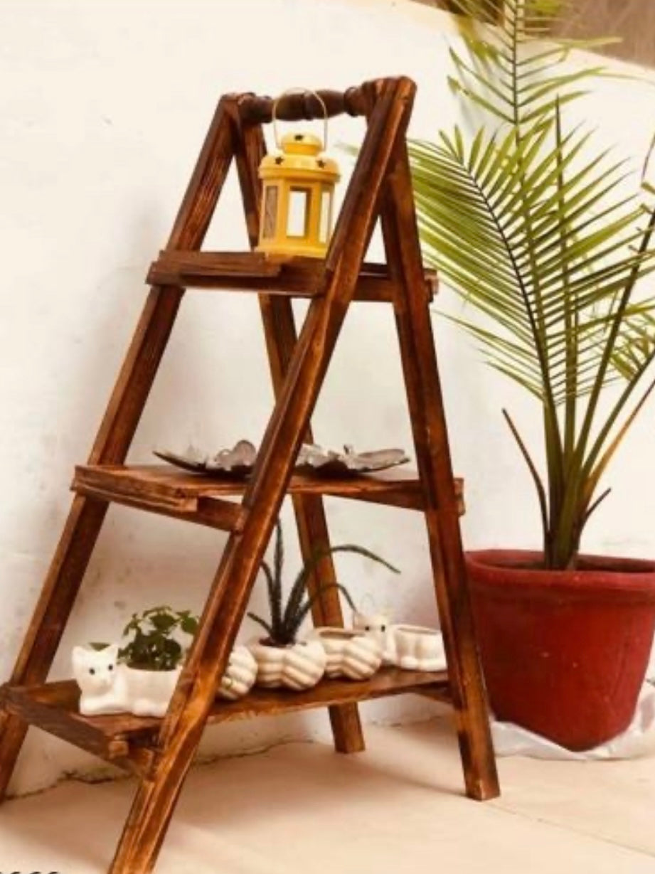 Decorative Multipurpose Pine Wood 3-Tier Ladder Shelves