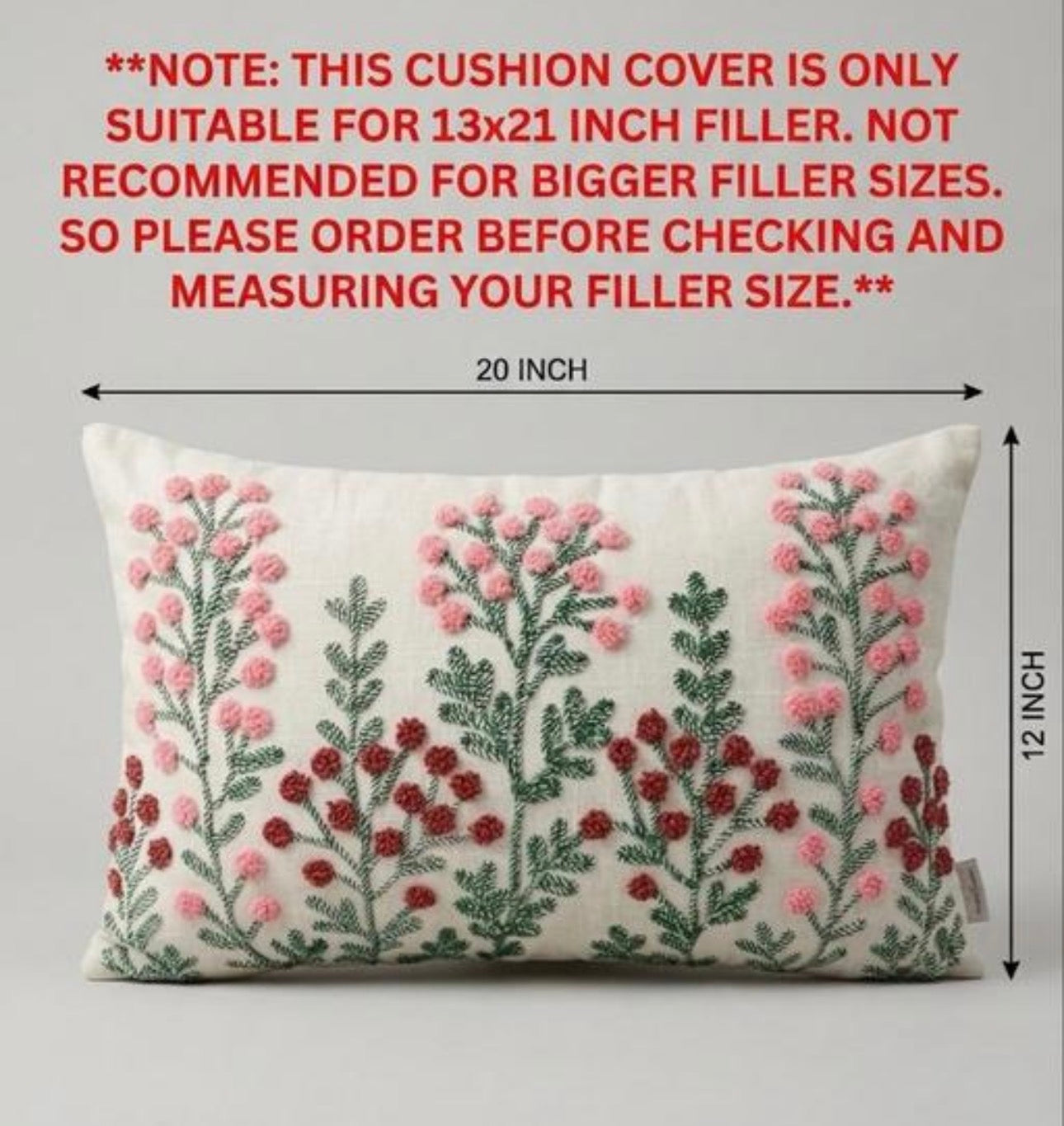 Premium Hand Embroidered Pillow Covers - Set of 2 (Size - 20x12”)