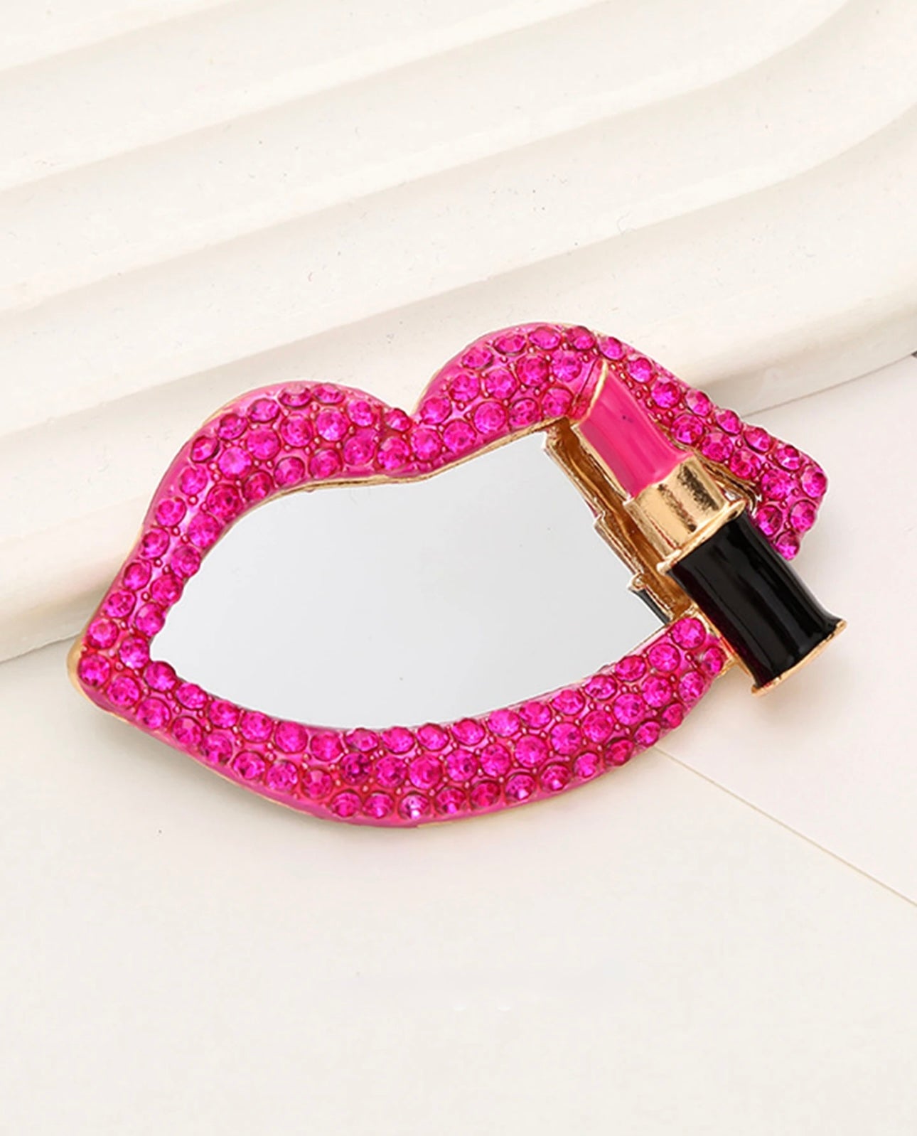 Rhinestones Studded Lip Shape Makeup Mirror
