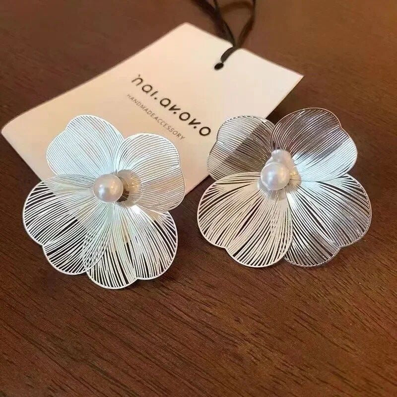 Translucent Large Metal Flower Earrings