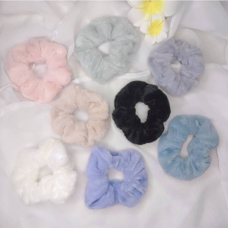 Korean Thick Plush Velvet Scrunchies - Set of 4 (Assorted Colors)