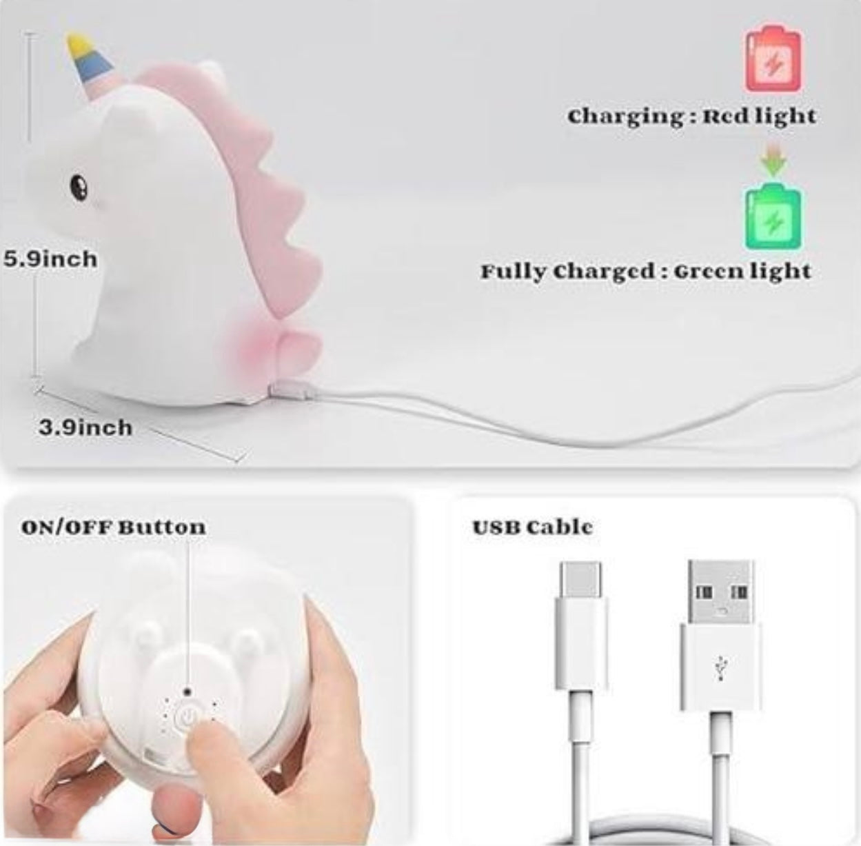 Cute Unicorn Silicon LED Night Light - Rechargeable