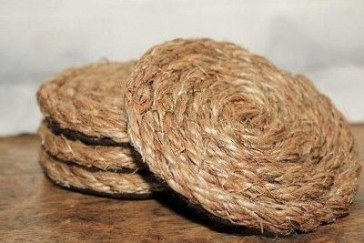 Natural Jute Coasters - Set of 6 with Basket