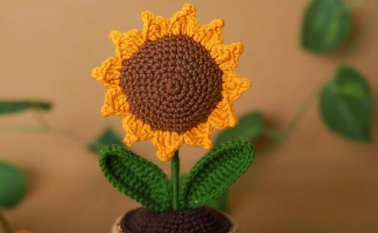 Handmade Crochet Sunflower Plant Pot