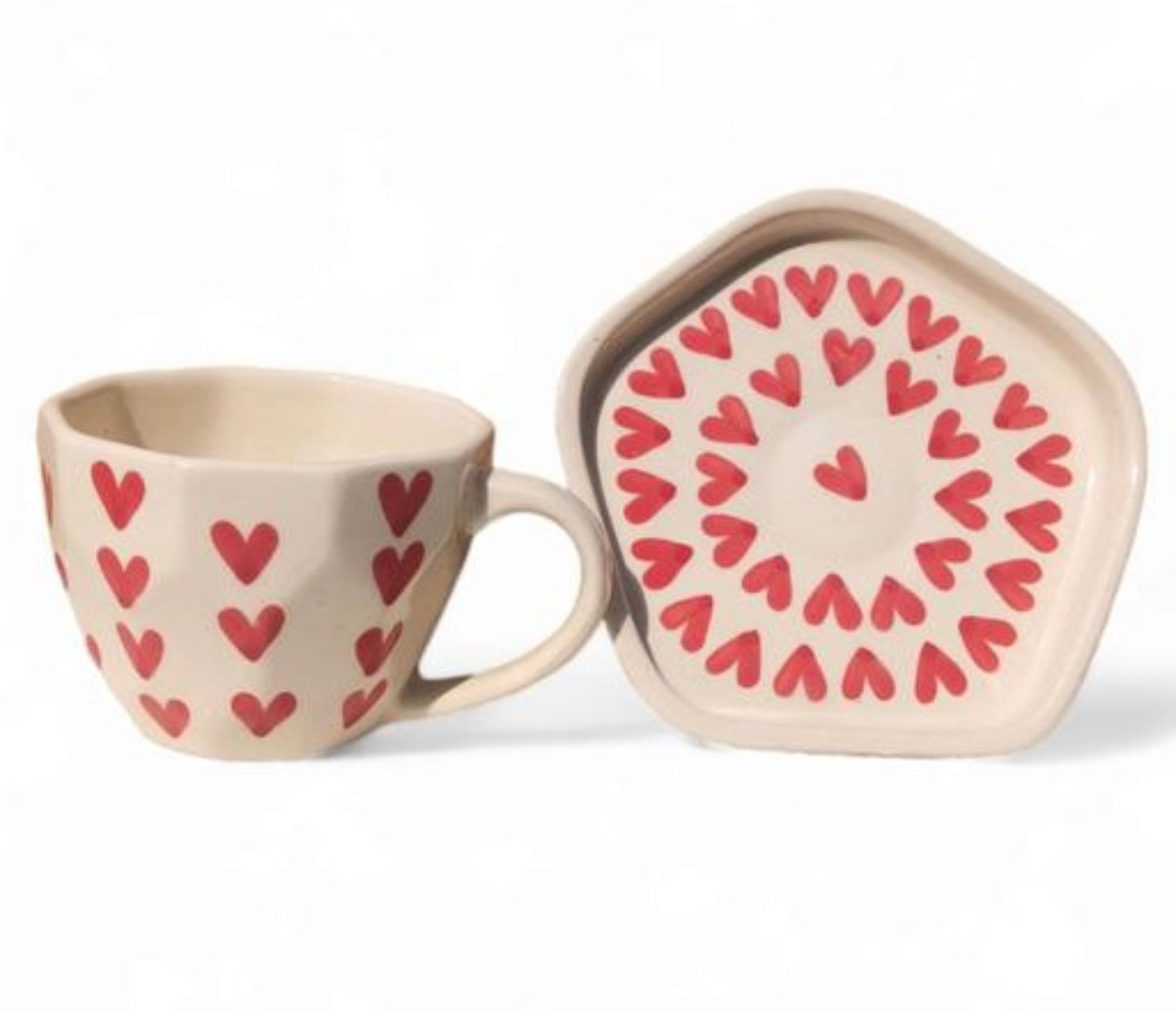 Cute Heart Print Mug & Saucer Set