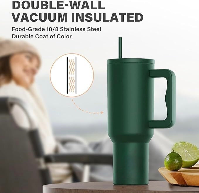 Stanley Mug Imitation Tumbler with Straw & Lid (Dark Green)