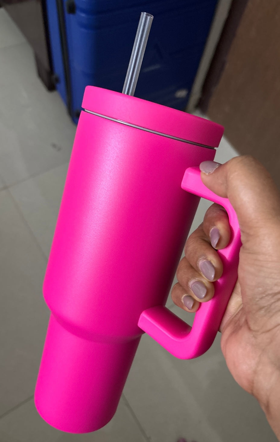 Stanley Mug Imitation Tumbler with Straw & Lid (Fuchsia Pink)
