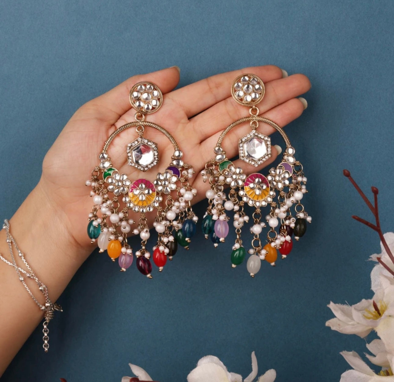 Exquisite Multicolour Heavy Chandbali Dangler Earrings