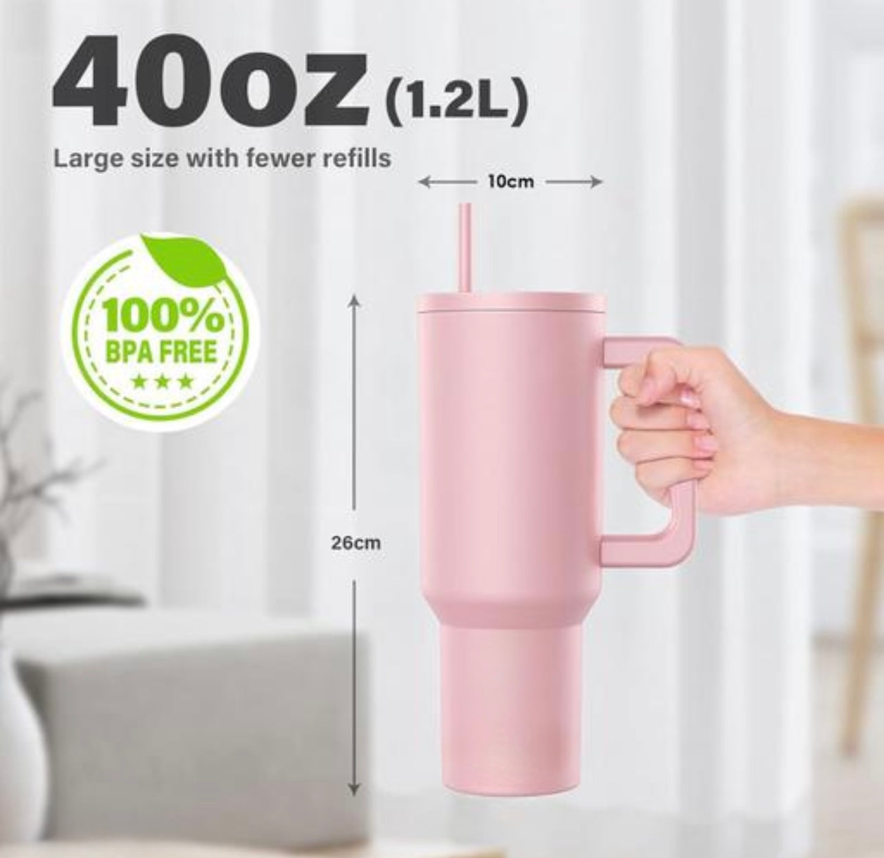 Stanley Mug Imitation Tumbler with Straw & Lid (Baby Pink)