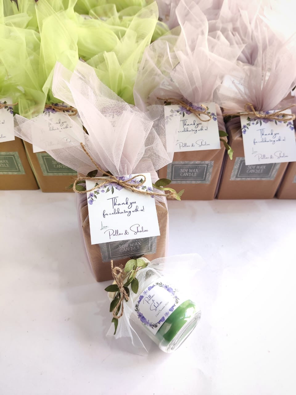 Votive Jar Candles for Return Gifts/Favours with Packaging & Personalised Tags