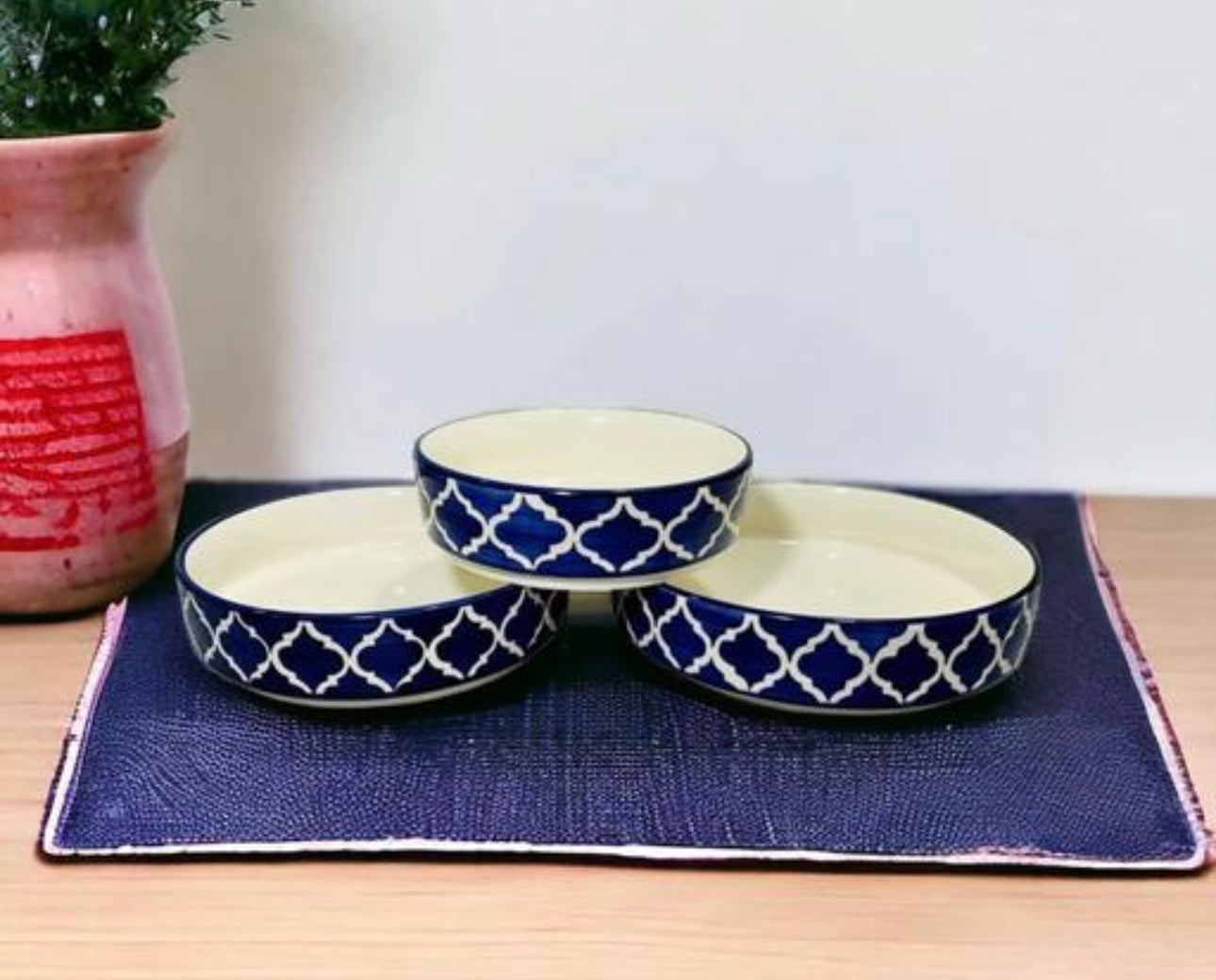 Premium Ceramic Moroccan Design Salad/Dinner Trays - Set of 3