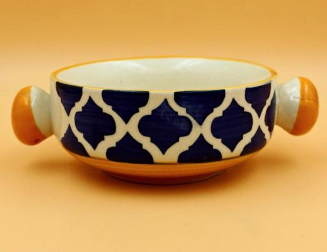 Ceramic Hand Painted Mughal Design Pasta/Soup Serving Bowls - Set of 2