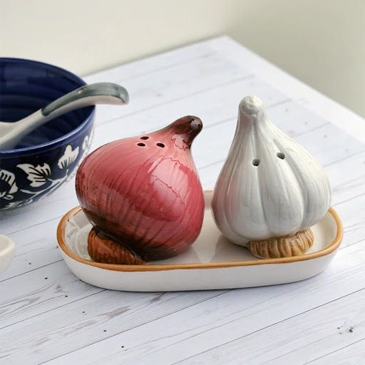 Ceramic Onion & Garlic Salt & Pepper Shaker Set