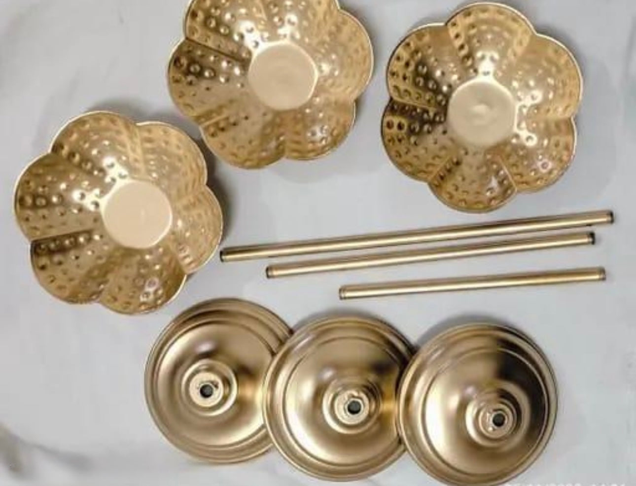 Flower Shape Decorative Metal Tea Light/Diya Holder (Gold) - Set of 3