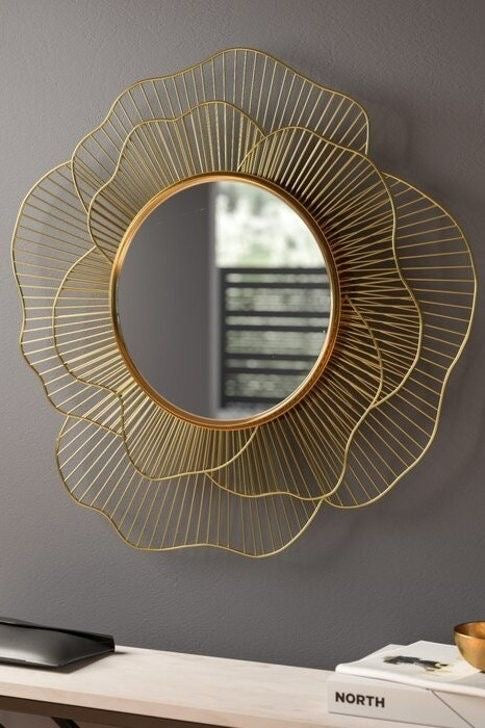 Gold Metal Flower Wall Art Mirror