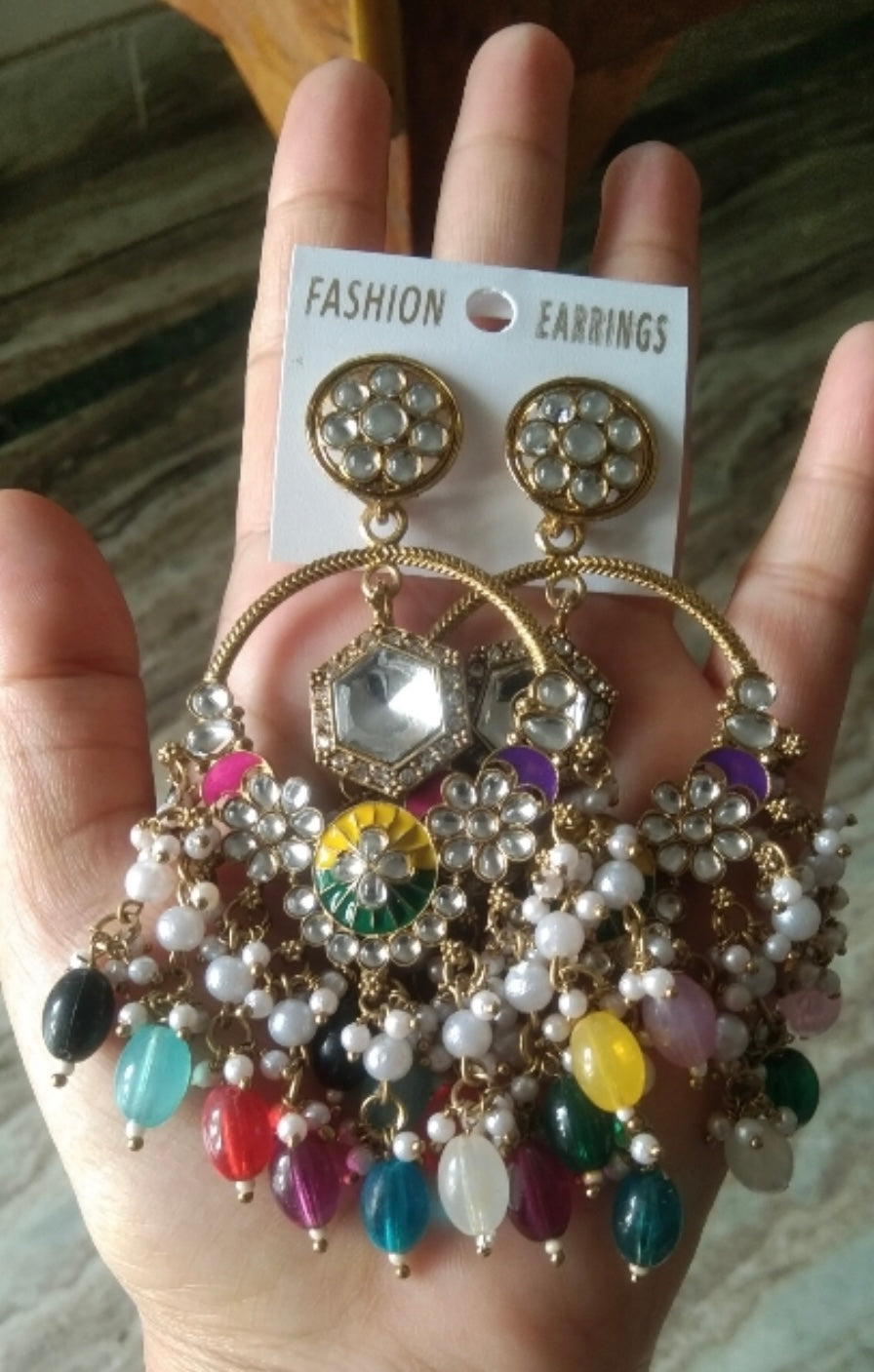 Exquisite Multicolour Heavy Chandbali Dangler Earrings