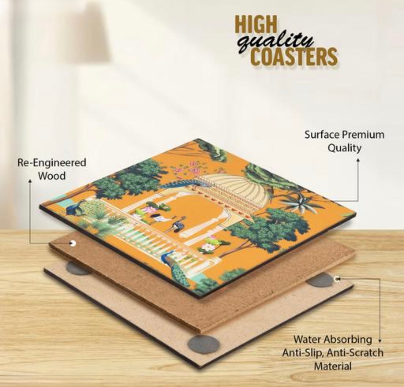 Premium Abstract Design Leather Coasters (Set of 6) with Leather Holder
