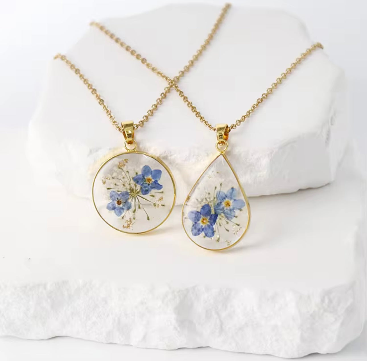 Pendant with Real Forget me not Flowers