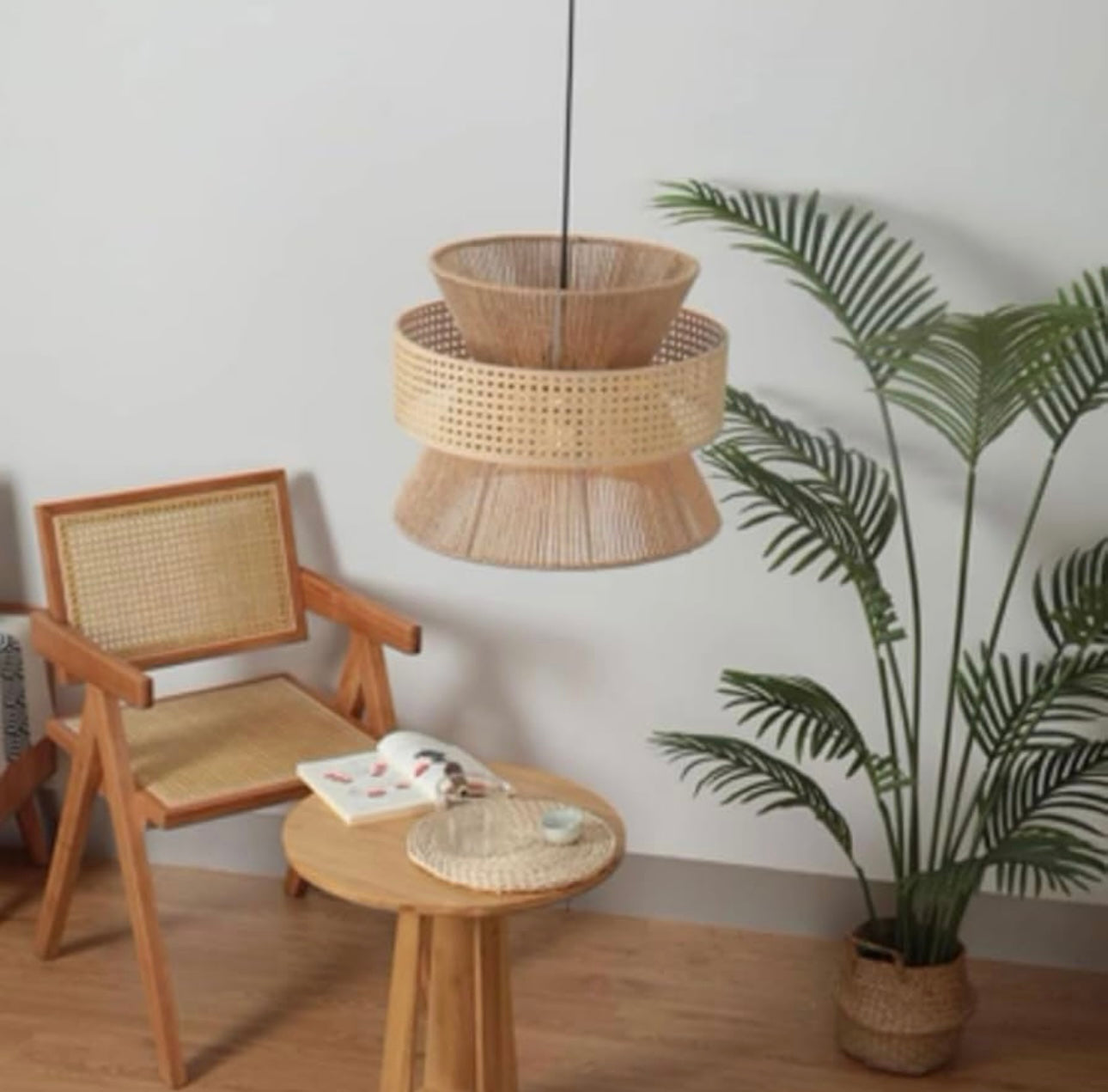 Vintage Wabi Sabi Handmade Rattan Hemp Chandelier Pendant Light