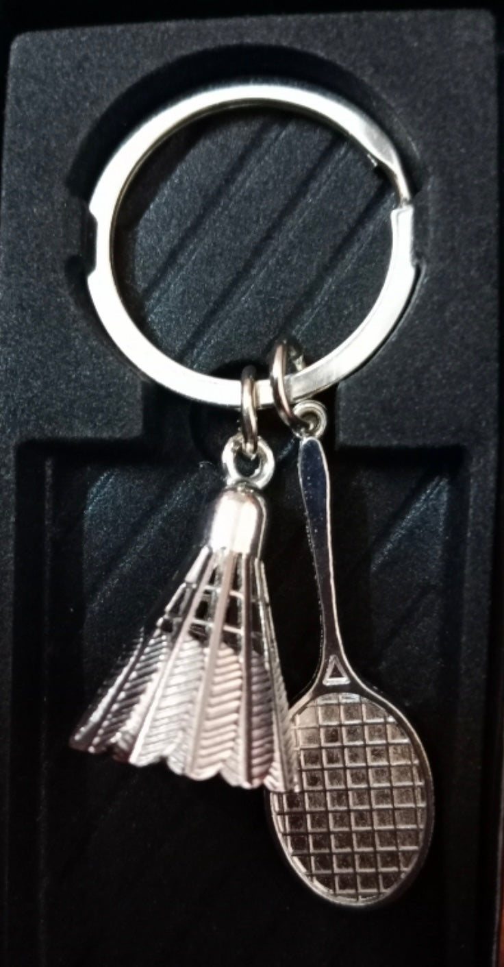 Creative Metal Badminton Racquet Silver Keychain