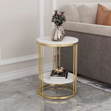 Nordic 2-Tier Faux Marble Side Table
