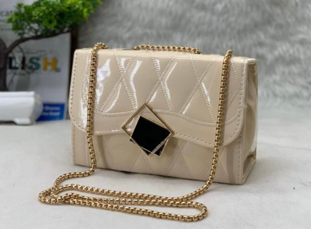 Faux Leather Chain Strap Crossbody Bag