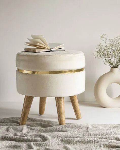 Luxe Pearl White Faux Velvet Ottoman