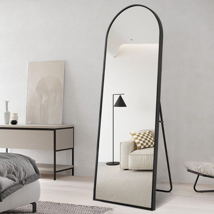 Decorative Full Length Arched Metal Frame Standing Mirror with Stand