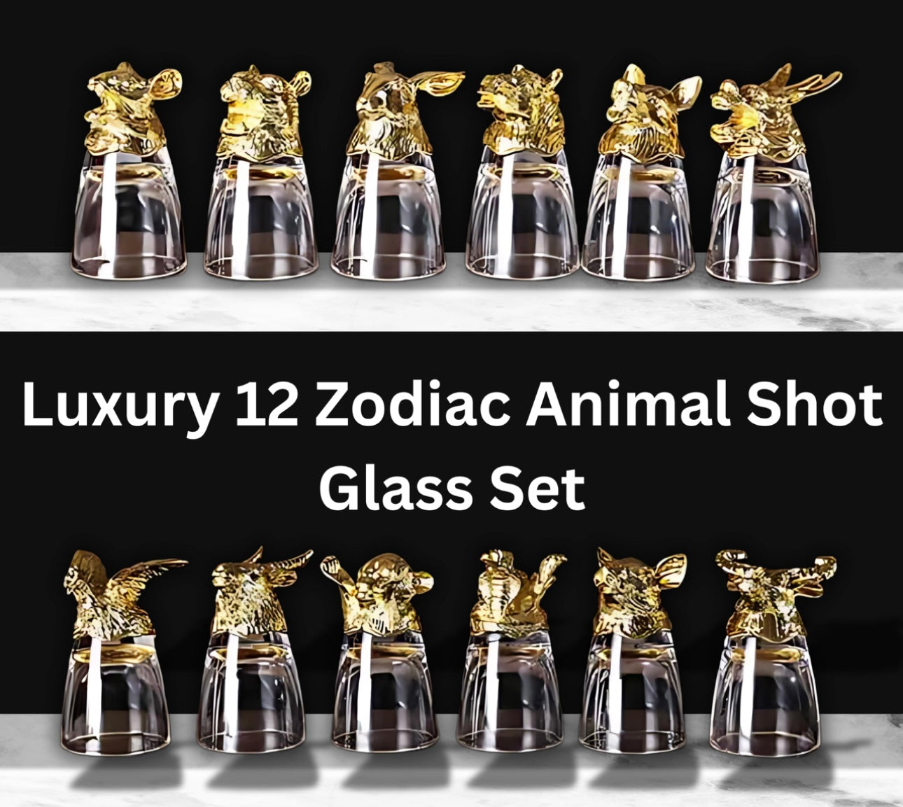 Premium Chinese Zodiac Animals Whiskey/Vodka/Tequila Shot Glasses (30 ml each) - Set of 12
