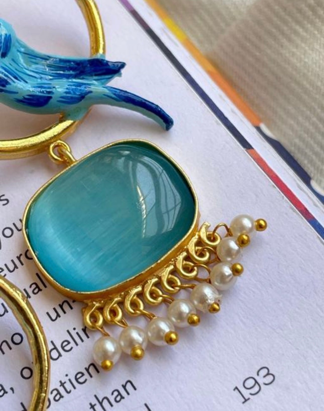 Trendy Natural Colorful Gemstone Bird Statement Earrings