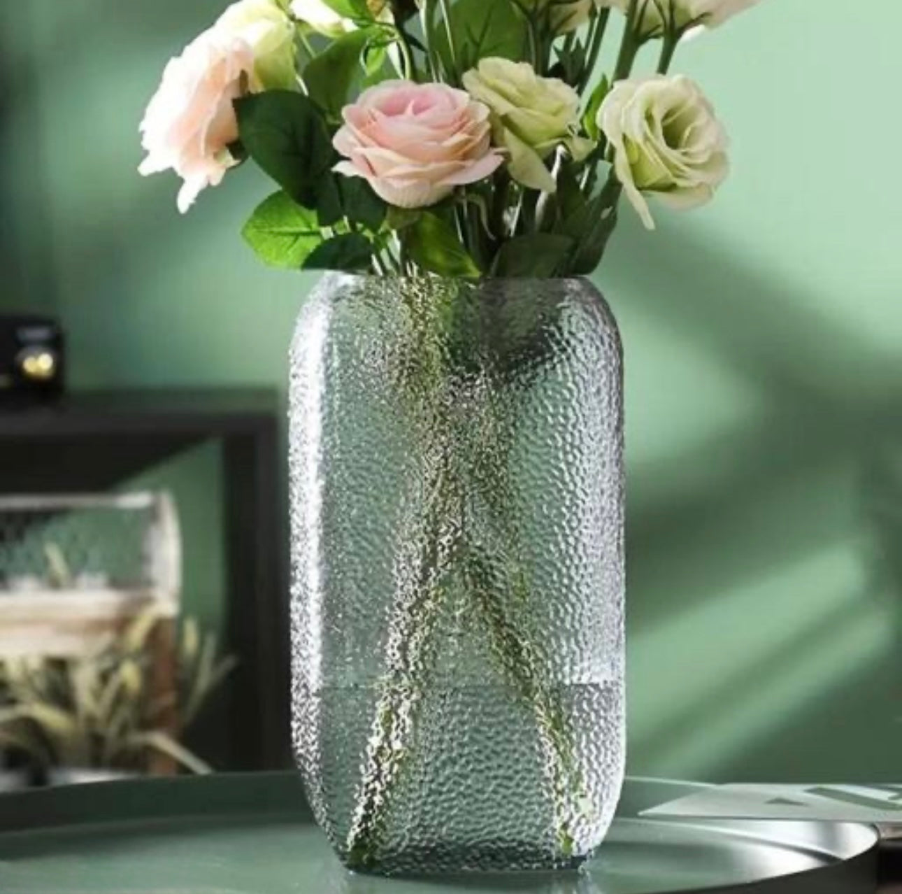 Decorative Pebble Patterned Glass Vase - Grey