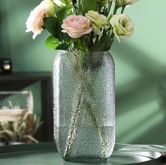 Decorative Pebble Patterned Glass Vase - Grey