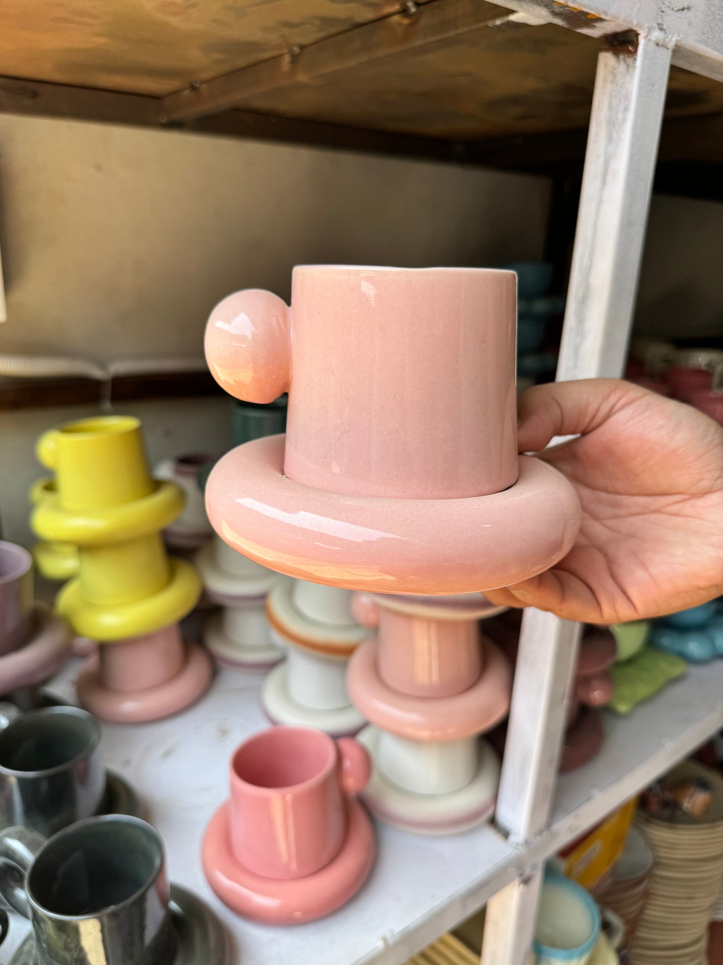 Chunky Ball Handle Mug & Saucer Set