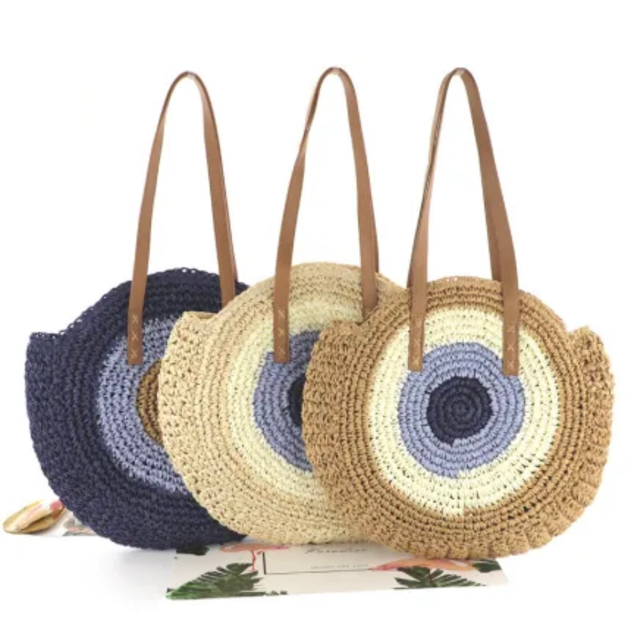 Evil Eye Round Straw Shoulder Bag