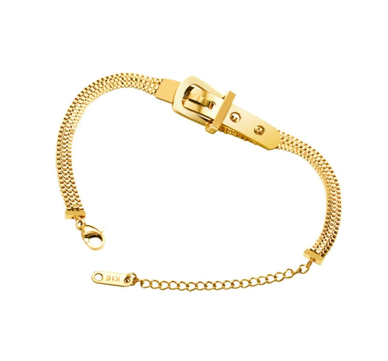 18k Gold Bracelet Watch Belt Buckle 3-Layer Rice Bead Box Chain
