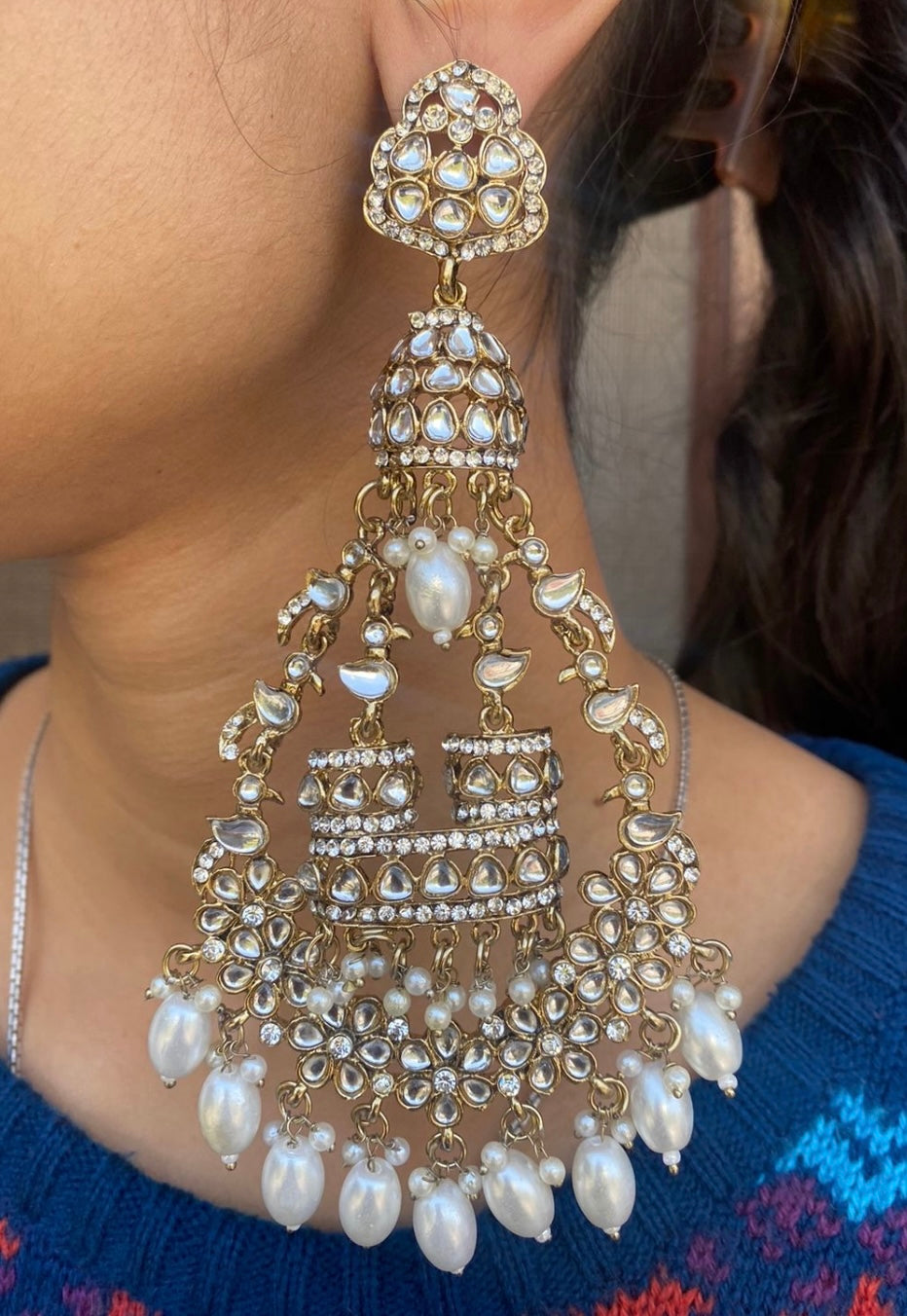 Large Kundan Pearl Danglers Earrings