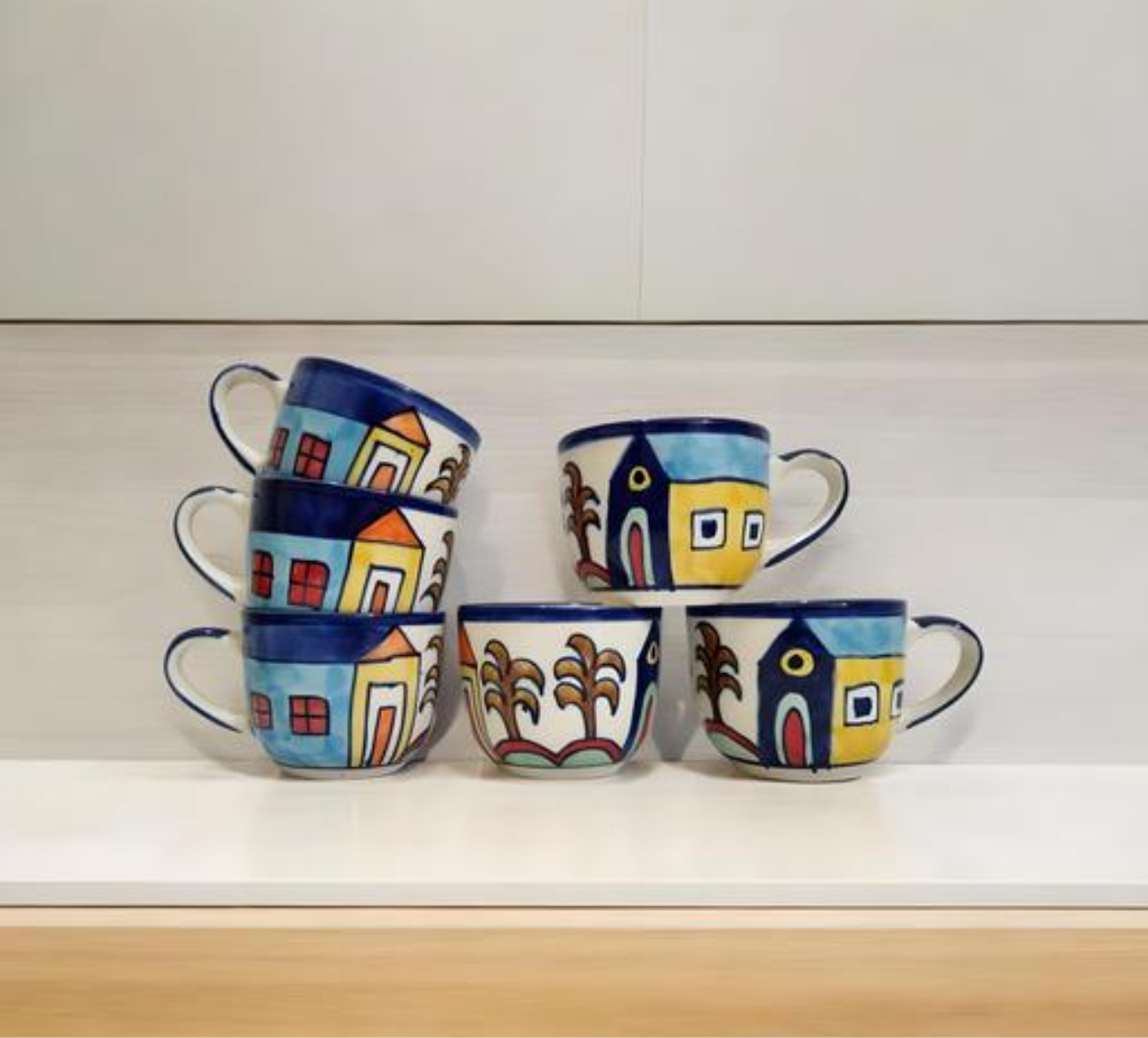 Huts Handpainted Cups - Set of 6
