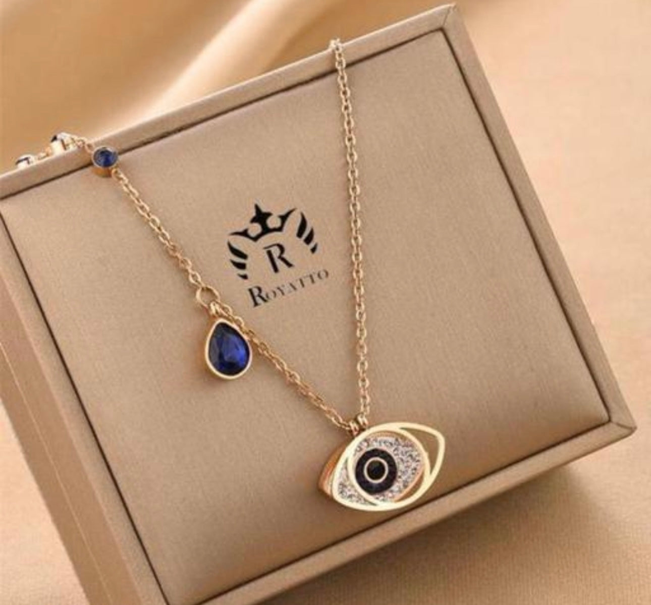 Minimalist Gold Plated Evil Eye Blue Charm Necklace