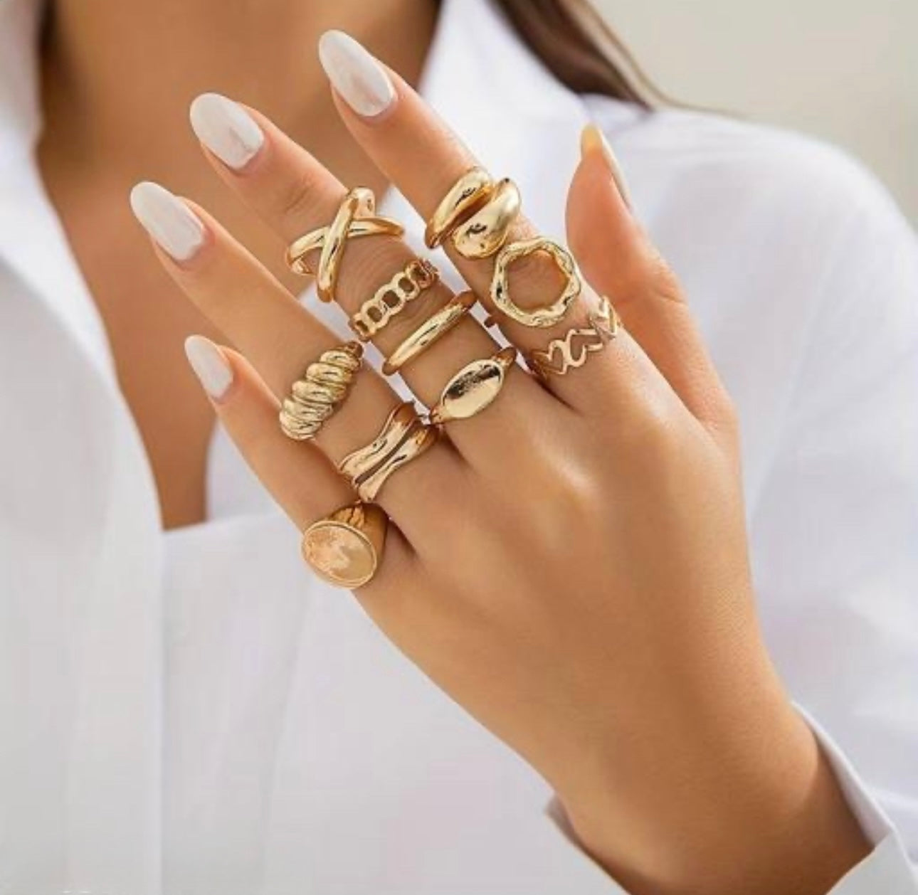Trendy Irregular Adjustable Rings - Set of 10