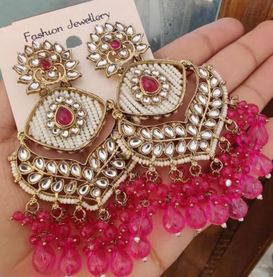 Graceful Heavy Chandbali Pearls Earrings